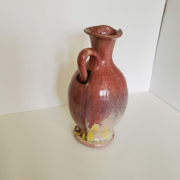 Art Pottery Urn, Handmade Ceramic Pitcher, Red Purple Drip Glaze Studio Pottery - Picture 3 of 9